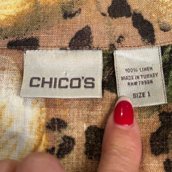 Chicos sz 1 (10) linen button down shirt jacket Hawaiian print floral cropped - Picture 4 of 6